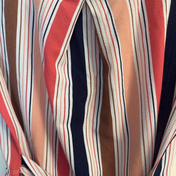 Monteau Striped Tie Front Blouse Womens Large Keyhole Back Short Sleeve Top - Picture 7 of 12